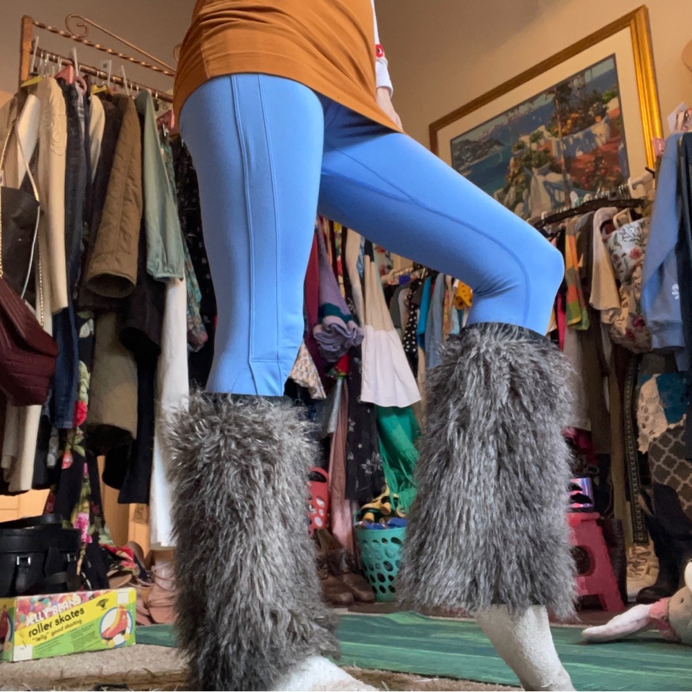 Gray Faux Fur Leg Warmers
